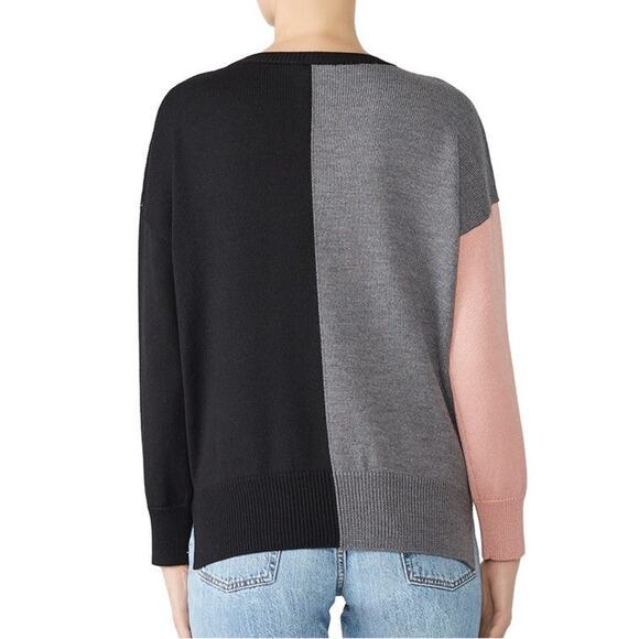 Fuzzi Colorblock Gray Black Crewneck Wool Pullover Sweater Size M - Picture 2 of 6